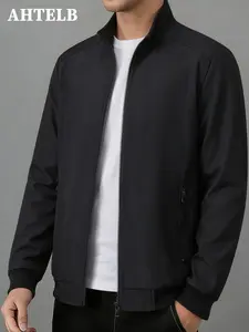 Men's Stand-Collar Baseball Jacket, Casual Fitted Jacket, Long Sleeve, Business Casual Design for Middle-Aged & Older Adults, Versatile Outerwear for Multiple Occasions
