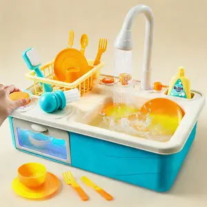 Color Changing Play Sink with Running Water – Kids Sink Toy with Automatic Water Circulation, Dishwasher & Chopping Sounds, Pretend Kitchen Set for Toddler Birthday Gift
