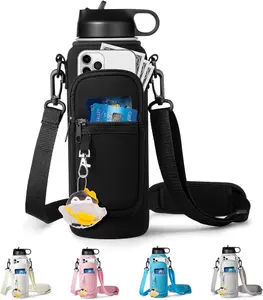 Water Bottle Holder with Strap for Hydroflask 32Oz 40Oz, Carrier Sling Bag with Phone Pocket Water Bottle Sleeve for Men Women Hiking Camping Travelling