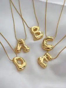 Personalized Plump 3D Letter Pendant Stainless Steel Snake Chain Women New Asymmetrical Alphabet Necklace