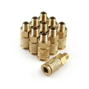 212 MAIN Primefit UC1414MB-B10B 0.25x0.25 in. Universal Brass Male NPT Coupler, Quick Connect Fittings, High Flow, Pack of 10