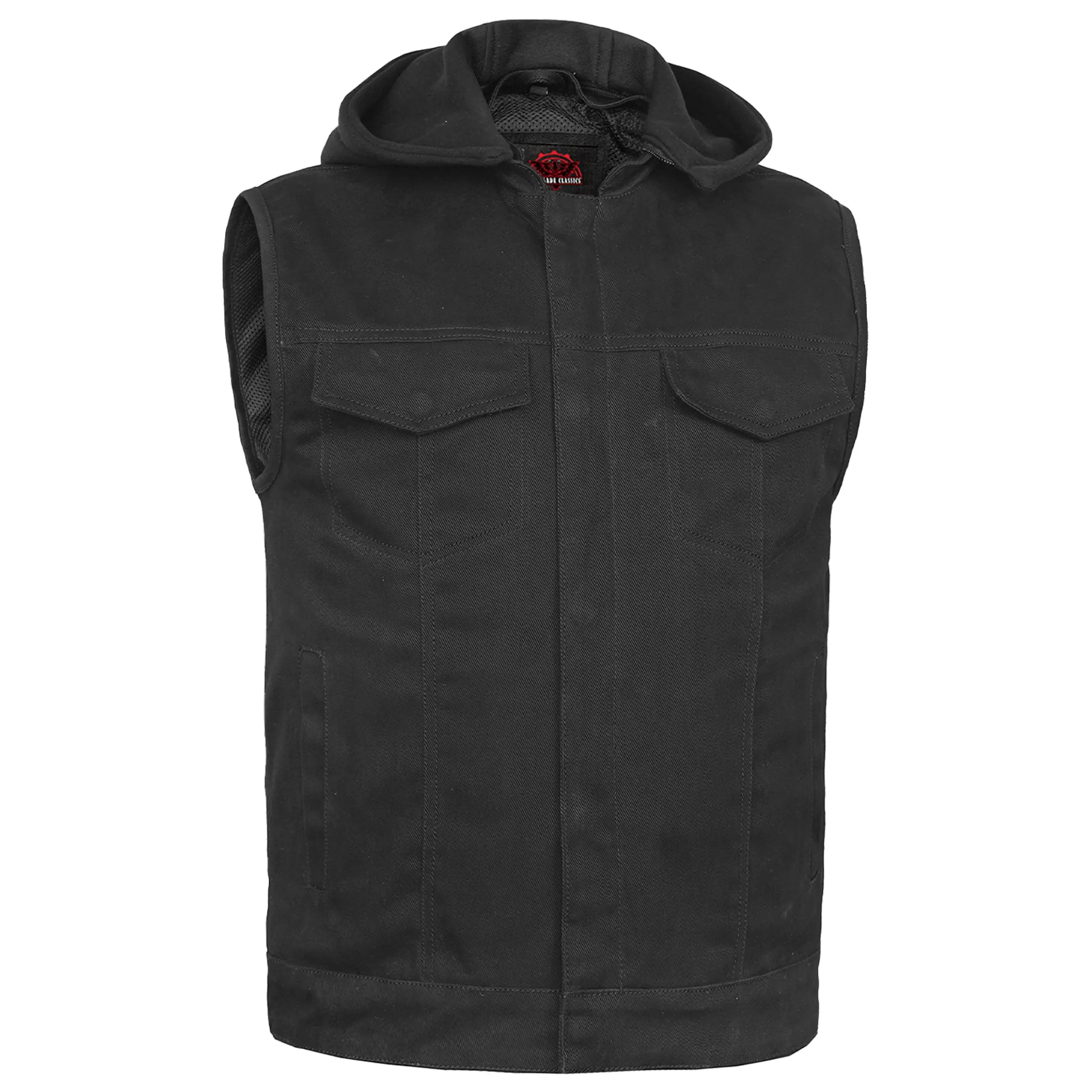 RENEGADE CLASSICS Men's Black Denim Patch-Friendly Concealment Vest - Single Back Panel, Removable Design, Zipper Closure