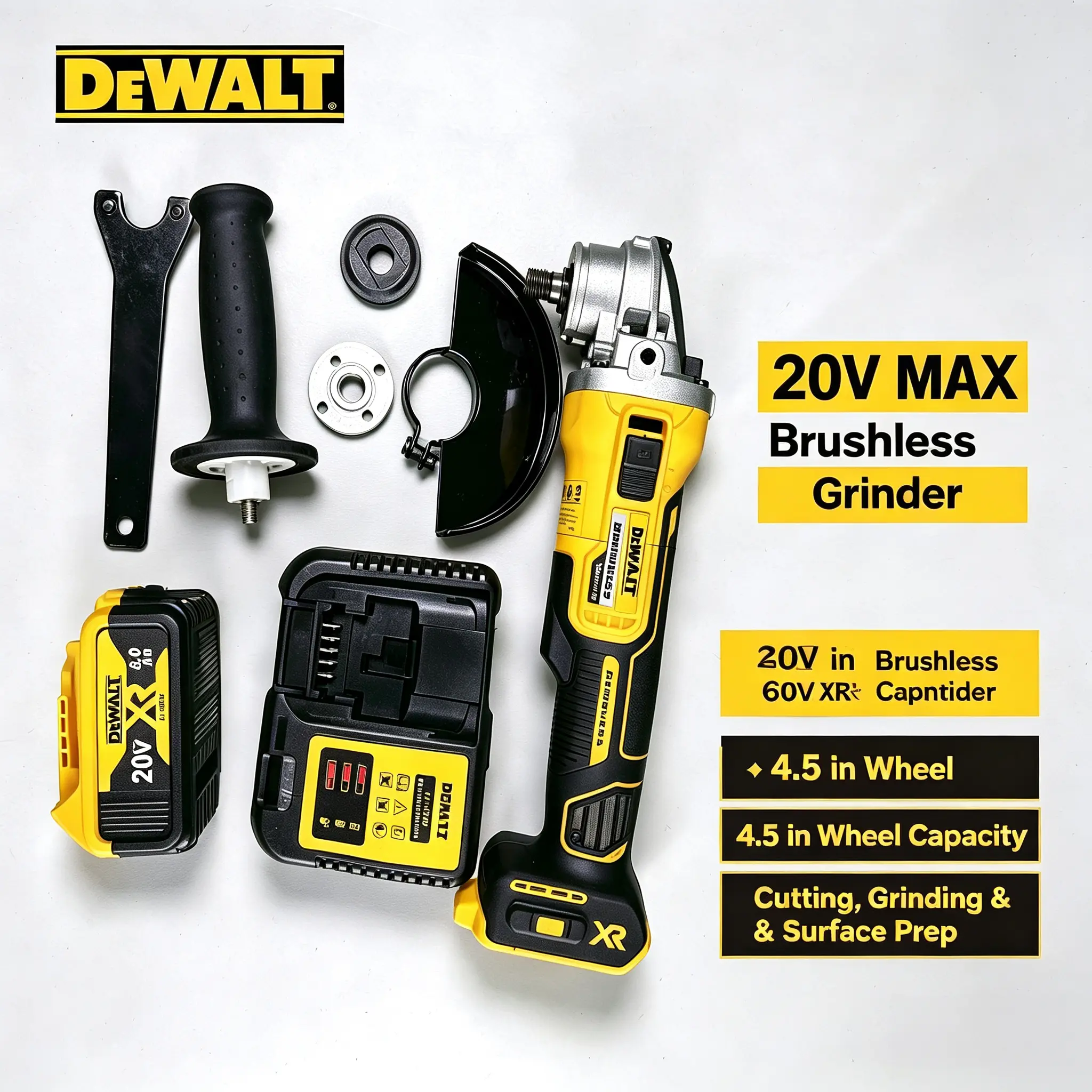 DeWALT DCG405NT 4-1/2" Brushless Angle Grinder, 9000 RPM Power Tool for Metal Cutting & Grinding