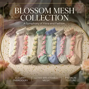 7 Pairs Women's Sheer Ruffle Lace Ankle Socks & Vintage Floral Cotton Crew Socks – Breathable Mesh Low-Cut Set for Summer, Gift for Women & Girls