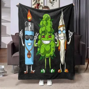 1count Soft Flannel Blanket with Weed Buds & Lighter Design - Washable, All-Season Comfort for Bed, Sofa, Travel & Camping - Perfect Gift for Men, Women, Teens - Ideal for Halloween & Christmas Decor,Skin-friendly, soft, lightweight, and breathable.