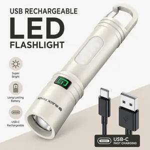 Black Panda Portable Flashlight with Hook Built-in Tail Hanger COB Side Light  Max 500 Lumens TYPE-C Quick Charge Perfect Companion for Hiking and Camping