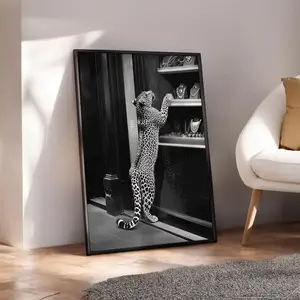 Fashion Magazine Poster, Luxury Leopard at Store Print, Trendy Wall Art, Black and White Print, Leopard Boutique Poster
