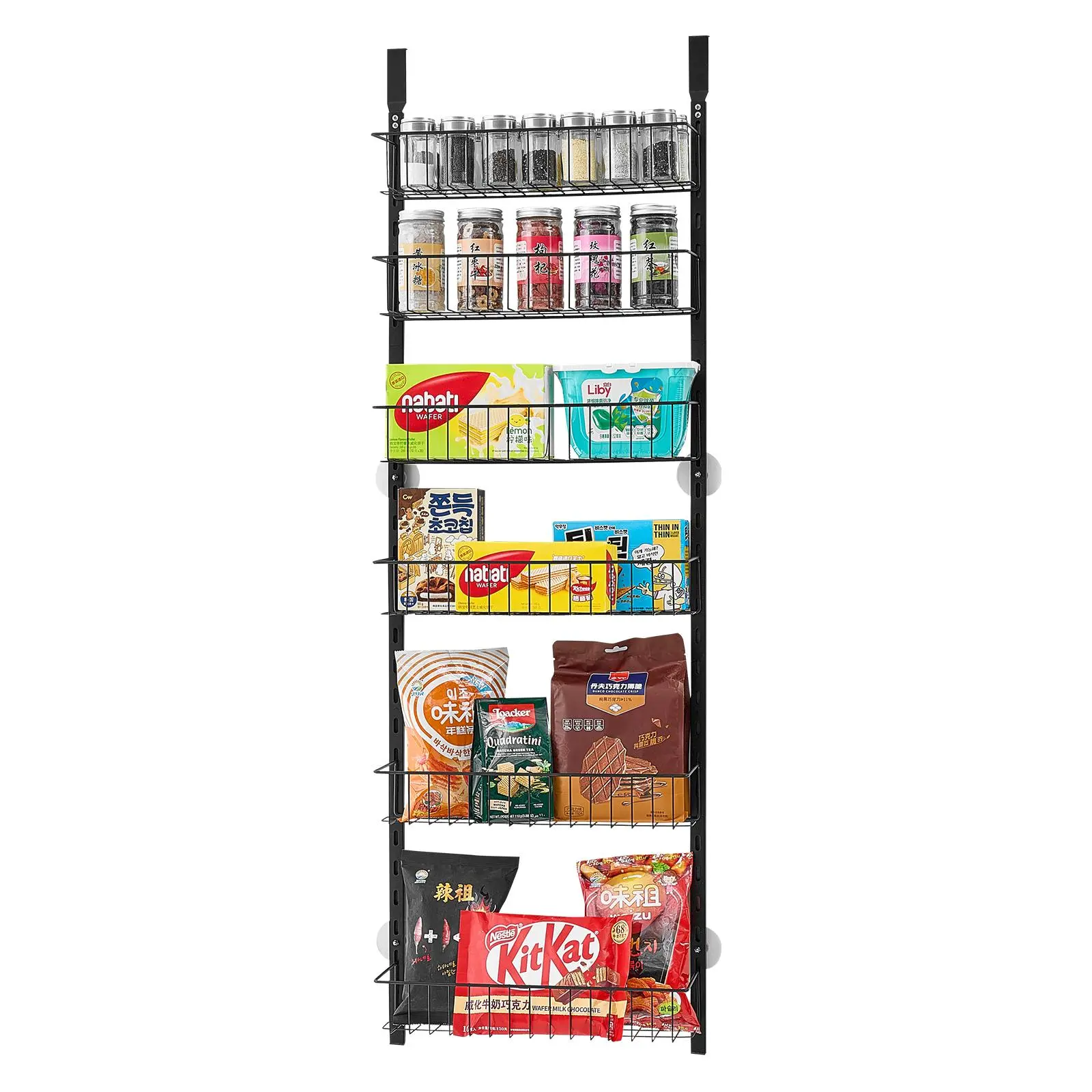 【Summerfinds】VEVOR Over the Door Pantry Organizer,  , 6-Tier Pantry Organization and Storage, Heavy-Duty Steel Hanging Spice Rack, Adjustable Wall Seasoning Shelves, for Home Kitchen Laundry Room Bathroom, Black