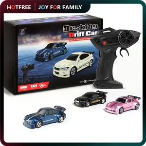 Hotfree 1/64 Mini RC Drift Car, 4WD High-Speed Full-Proportional Remote Control Sports Car with Steering Servo, LED Lights, USB Rechargeable, Desktop Entertainment Toy, Fun Birthday Christmas Gift for Kids & Boys