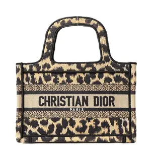 Pre-owned Dior Canvas Travel Bags Mizza Embroidered Mini Leopard Book Tote Beige