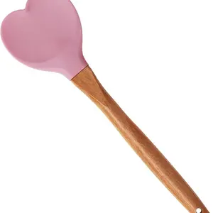 Kitchen Gadget S - Heart-Shaped Silicone Spatula with Wooden Handle for Cooking & Baking Utensils