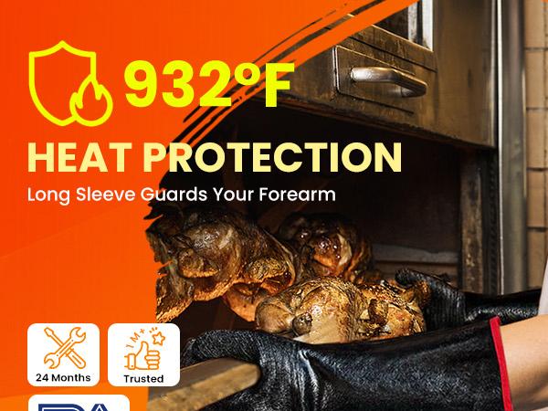 GEEKHOM 932°F Heat Resistant BBQ Grill Gloves: Oil Resistant Waterproof for Smoking Grilling Cooking Barbecue Deep Frying Turkey Rotisserie Handling Hot Greasy Meat Grilling Stocking Stuffers for Men