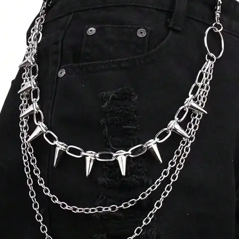 Men's Punk Style Rivet Design Layered Pants Chain, Adjustable Waist Chain, Chain Decorative Belt for Party, Daily Clothing Decor, Fashion Accessories for Birthday Gift, Body Chain, Body Jewelry, Body Jewellery, Waist Chain Accessory