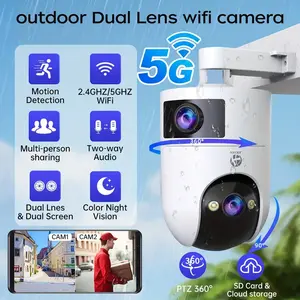 【JOOAN 2K HD 5G/2.4G WiFi Dual Lens Surveillance Camera】With Spotlight, Color Night Vision, Indoor/Outdoor Waterproof, 360° PTZ, AI Motion Detection, Two-Way Audio, No-Blind-Spot Coverage, Auto Tracking, Easy Installation, Suitable for Home/Pets/Stores