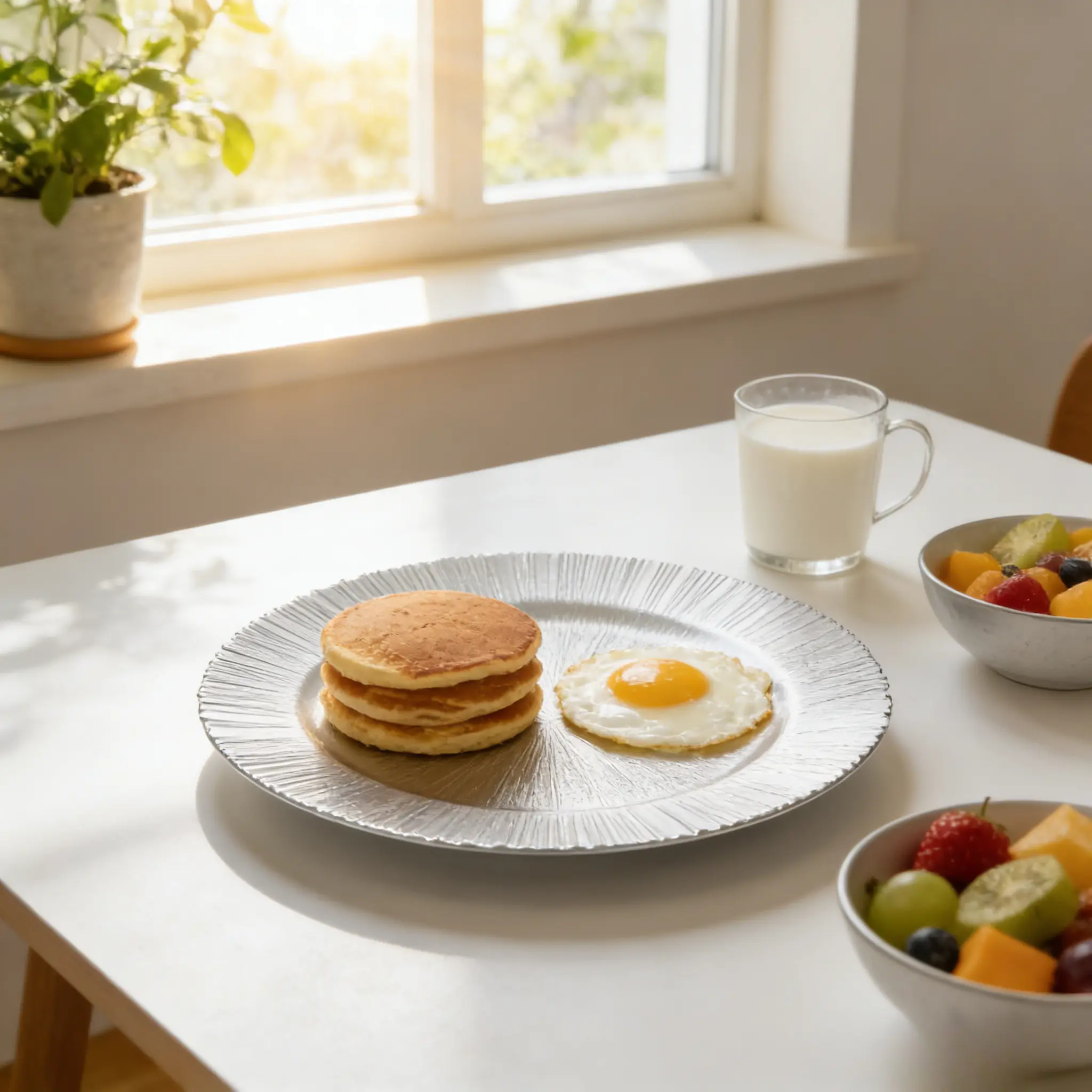 100-Pieces Disposable Silver Round Plastic Charger Plates (33*2cm/12.99*0.79in), Anti-Bacterial Durable Kitchenware for Wedding, Modern Tabletop Dining Events Decor