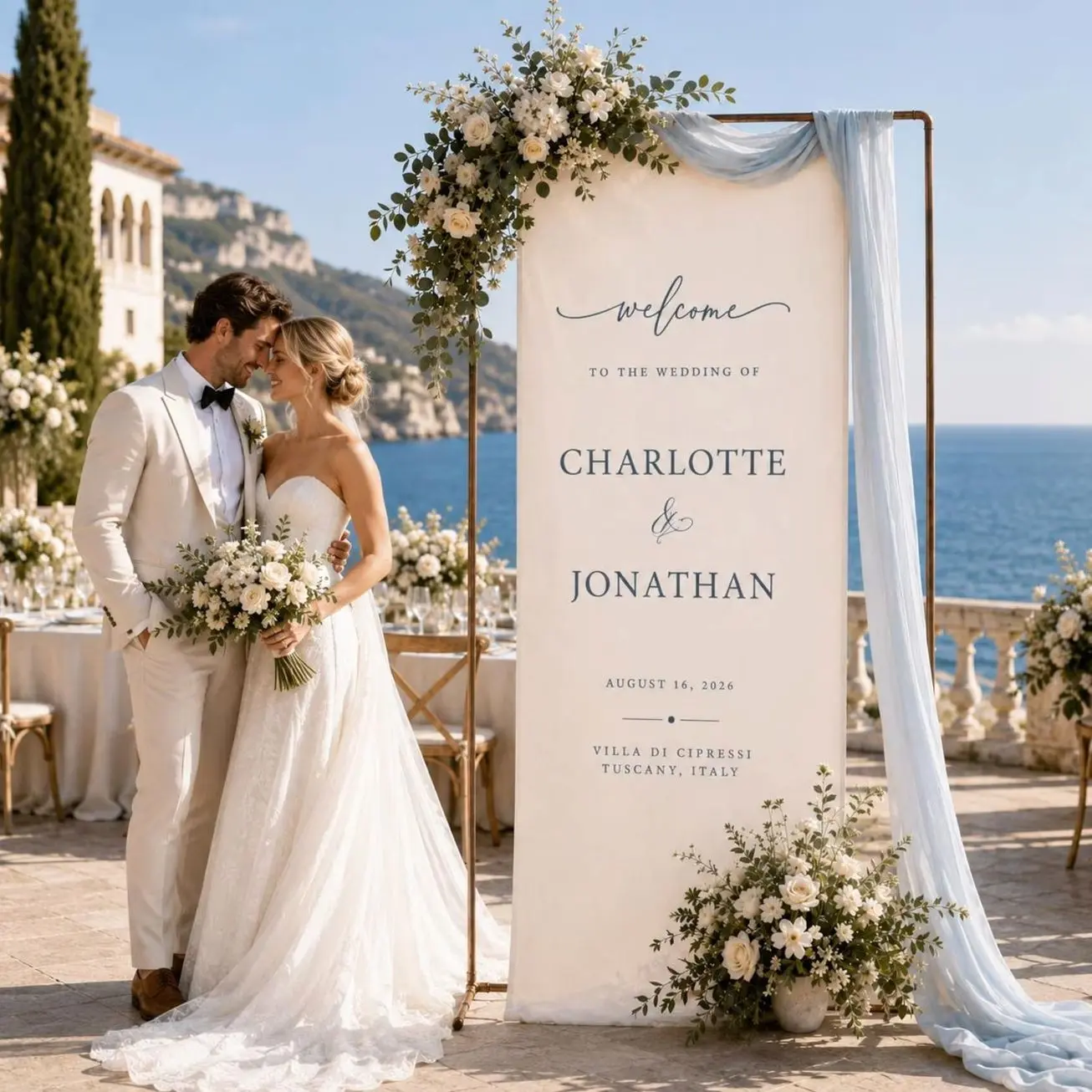 Personalized Linen Wedding Banner, Custom Fabric Welcome Sign, Elegant Ceremony Backdrop for Reception & Outdoor Wedding Decor