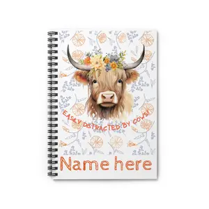 Highland Cow Spiral Notebook - Easy Distracted by Cows, Cute Gift for Cow Lovers, Floral Decor, Everyday Journal, Rustic Home Office
