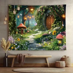 2D Flat, Enchanted Wonderland Backdrop Banner - Magical Garden Theme with Whimsical Forest, Mushrooms, Flowers & Butterflies - Vibrant suitable for Birthdays, Weddings, Graduations, Christmas Deco