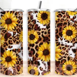 Cheetah + sunflowers | 20oz  Skinny sublimation tumbler transfer print out Bottle Drinkware Portable Washable
