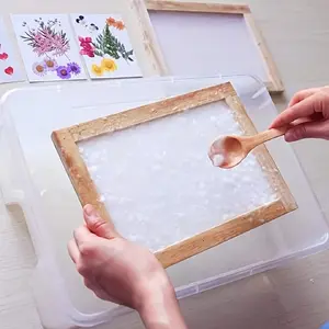 1pc Wooden Paper Craft Kit Includes Wooden Paper Mold Frame and Mesh Craft Dried Flowers for Paper Crafts