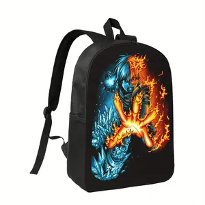 Anime Backpack with Flames & Ice Crystal Design - Large Capacity School Bag, Heavy-Duty 600D Oxford Fabric Backpack for Teens, Men, Anime Fans - Adjustable Shoulder Straps & Lightweight Construction for College, Travel, Everyday Use, Travel Backpack, Tren