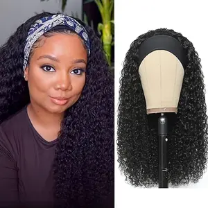 16 Inch 100% Human Hair Curly Headband Wig for - Glueless Tape-In Wear & Go Wig with 180% Density, Natural Black Jerry Curl Texture, Adjustable Cap & Breathable Design for Summer, Lightweight Protective Style (No Glue/Gel Needed)