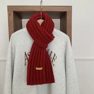 Christmas Red Scarf Series Winter Gift Fashionable Versatile Knitted Wool Thickened Warm Scarf 160cm Festival Red Colorway Premium Wool Blend Enhanced Thickness