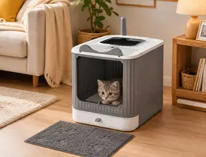 Foldable Enclosed Cat Litter Box with Top Entry, Pull-Out Tray, Odor Control, Anti-Tracking, Space-Saving Design & Easy Cleaning for Indoor Cats