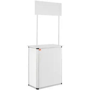 VEVOR Promotion Counter Table, Portable Tradeshow Podium Table, 30.91" x 14.96" x 71.46", Display Exhibition Counter Stand Booth Fair with Wall, Pop Up Podium with Storage Rack/Carrying Bag