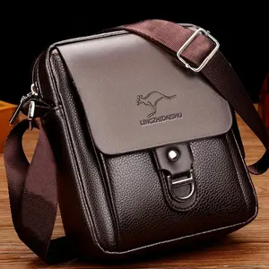 Men's Microfiber Leather Shoulder Bag, Basic Style, Buckle, Suitable for Daily Commuting - Adjustable Shoulder Strap, No Print Messenger Bag - Business Casual Crossbody Bag