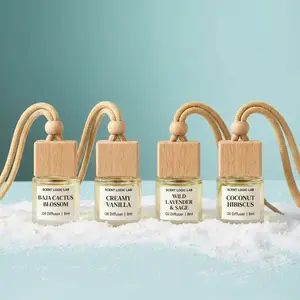 Luxury Hanging Car Scented Oil Diffuser Baja Cactus Blossom Creamy Vanilla Lavender Sage Coconut Hibiscus Long Lasting Aroma Natural Wood Cap Perfect Christmas Gift Stocking Stuffer