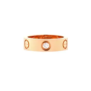 Pre-owned Cartier Love 3 Diamonds Band Ring 18K Rose Gold with Diamonds by Rebag