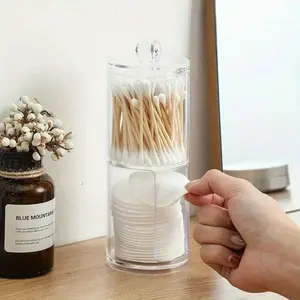 1pc Transparent Qtip Holder with Lid, Swab Box Makeup Pad Dispenser, Bathroom Storage Jar for Q-tip,Pad,Floss Pick, Bathroom Organizer Accessories Storage Container