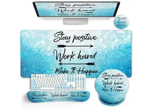 Desk Mat Pad, XXL Large Gaming Mouse Pad with Wrist Rest Wrist Support, Ergonomic Mouse Pad, Keyboard Wrist Rest, Coaster, Home Office Desk Accessories Decor Supplies, Stay Positive