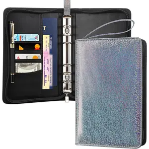 A6 Budget Binder with Zipper, 6 Ring Refillable Planner Binder Cover for A6  Budget System, PU Leather Personal Organizer Personal Wallet Binder, Glitter Black