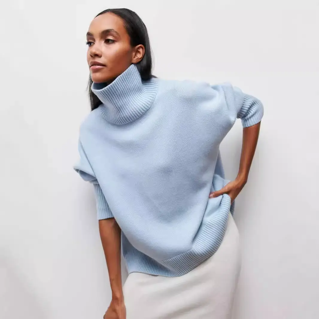 Women's 2026 New Solid Color High Neck Knitting Sweater - Loose Fit, Soft Cashmere Knit, Basic Multi-Size Long Sleeve Pullover Tops for Fall Winter Casual Daily Wear