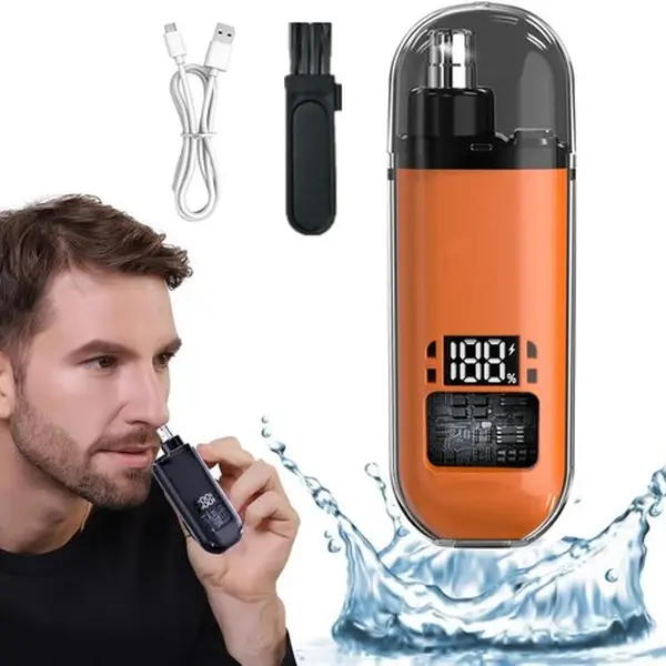 Cordless Rechargeable Nose Hair Trimmer for Men - Double Edge Painless Eyebrows & Facial Hair Shaver, LED Display, Waterproof, Easy to Clean, Comfortable Trimming Experience