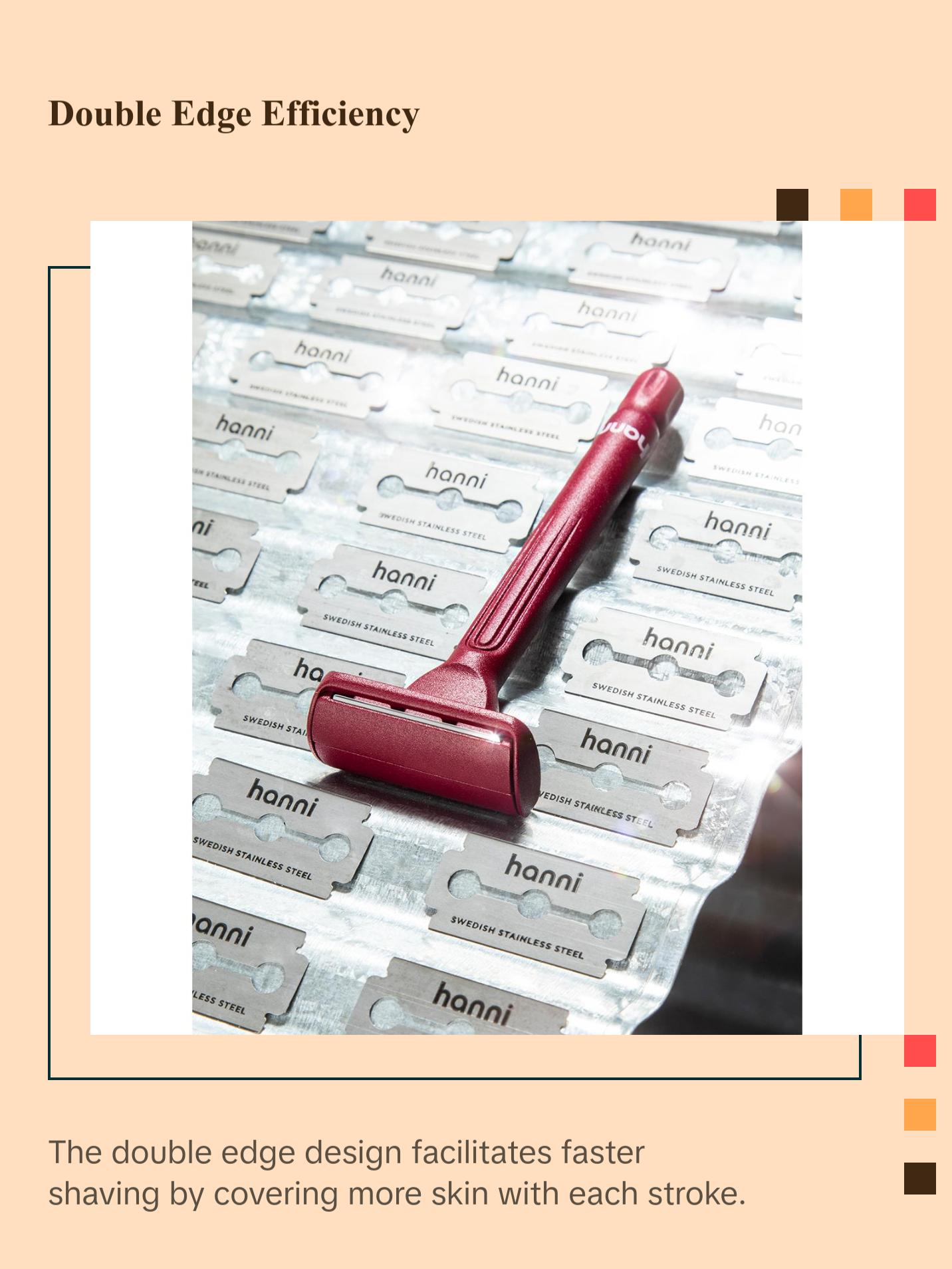 [Hanni Official] Swedish Stainless Steel Blades -  100% Recyclable, Eco-Friendly Double Edge Design for Efficient Shaving Razors Rechargeable