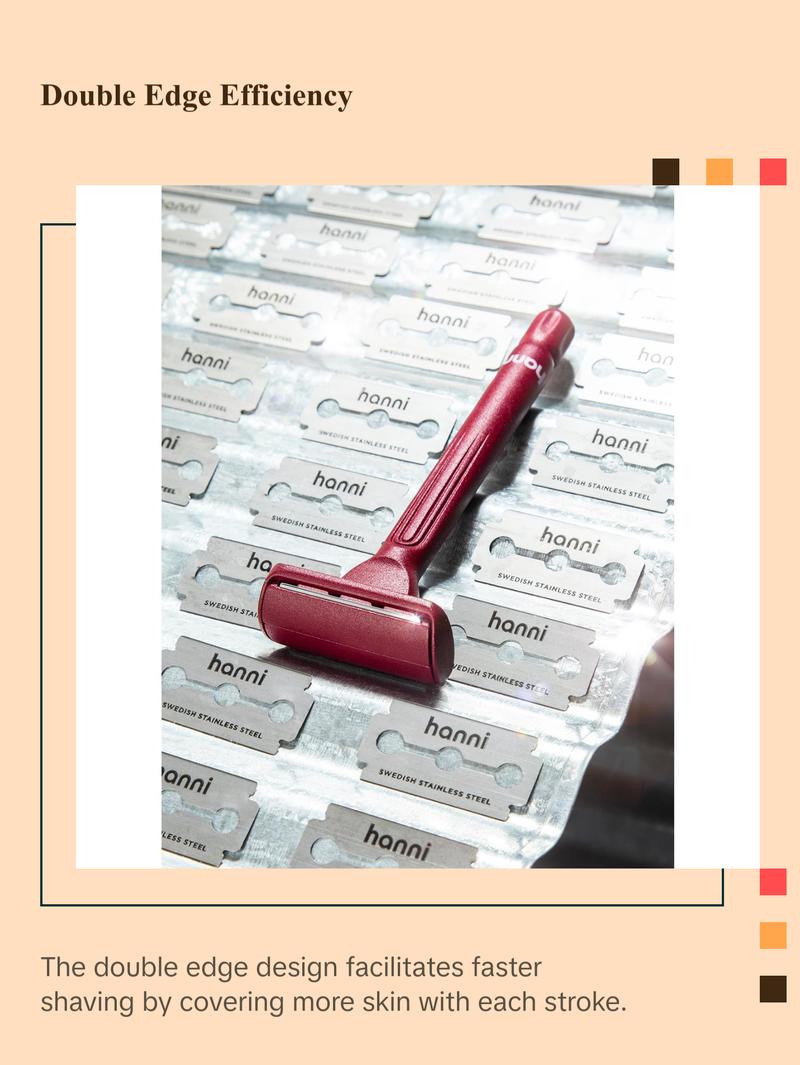 [Hanni Official] Swedish Stainless Steel Blades -  100% Recyclable, Eco-Friendly Double Edge Design for Efficient Shaving Razors Rechargeable