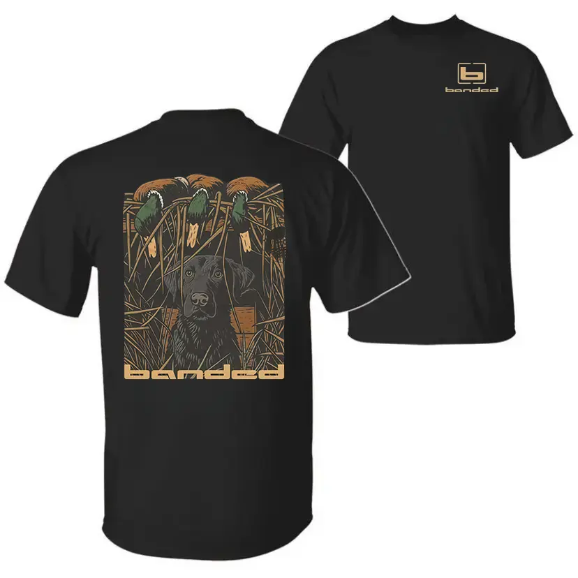 Cotton - Banded Duck Hunting T-Shirt – Labrador Dog with Flying Ducks Vintage T-Shirt, Waterfowl Hunting Tee, Outdoor Hunting Apparel for Unisex,shirts for men tees