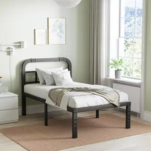 Aardhen 14 Inch Queen Size Metal Bed Frame with Headboard: Heavy Duty Platform, Steel Slats, No Box Spring Required, Easy Assembly, Noise-Free, Black Finish