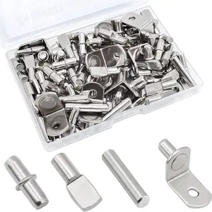 104Pcs Shelf Pins Kit,4 Styles Nickel Plated Shelf Support Pegs, Bookshelf Pegs for Shelves, Cabinet Shelf Bracket Pegs Shelf Pins Holders for Kitchen Furniture & Closet ( 5mm & 1/4inch )