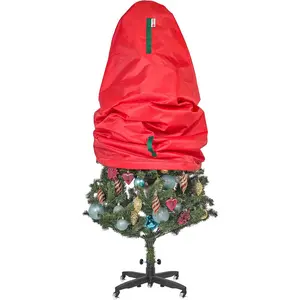 Christmas Tree Storage Bag - Fits 4 Ft Artificial Xmas & Topiary Tree, Vertical Holiday Cover, Durable Dustproof & Easy-Use Xmas Storage Bag, Red