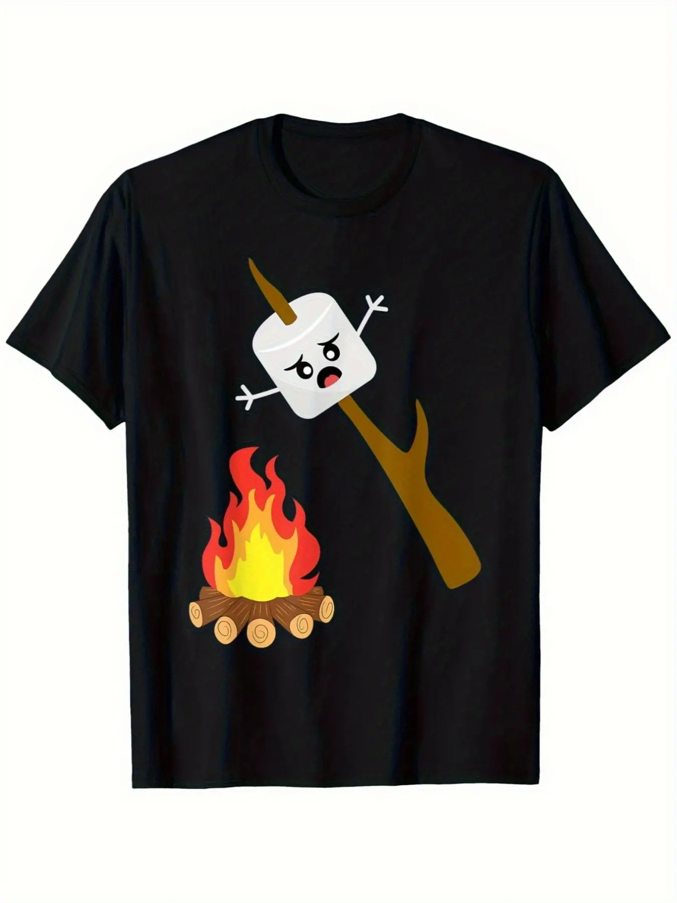 Men'S Humorous Marshmallow-Themed Graphic Tee, Per unisex soft cotton short sleeve t shirt, vintage graphic casual tee for men women teens, perfect birthday holiday gift for camping travel gym daily street  wear