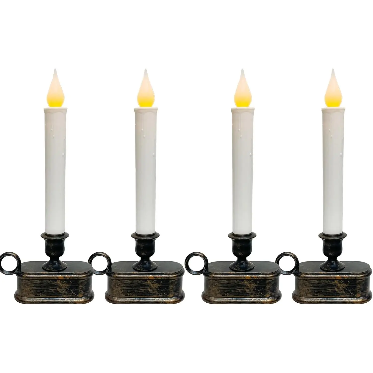 4 Pack Window Candles with Sensor Dusk to Dawn, Christmas Window Candles  Operated, LED Flameless Taper Candle for Christmas Home Decor Table Window, Bronze Base