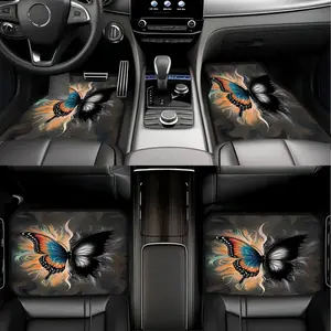 Four-piece butterfly design universal car mats, suitable for front and rear seats, featuring non-slip and stain-resistant properties, easy to clean, perfect for cars, trucks, and SUVs, Car Floor Mats