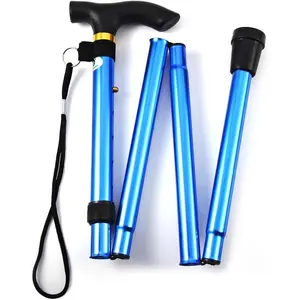 Folding Lightweight Walking Stick - Adjtable Aluminum Metal Collapsible Travel Cane with Non-Slip Rubber Base