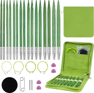 Interchangeable Circular Knitting Needles Set,8 Pairs Birch Wood Interchangeable Knitting Needles Set 3.5mm-6.5mm with Cables,Accessories and Case
