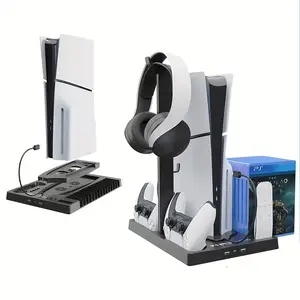 Ps5 Slim Multi-Functional Cooling Base P5 Charging Stand with Disc Storage Rack Handle Holder Earphone Stand