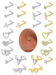 Heart & Snake Design Nose Studs, L Shaped Nose Ring, Spiral Nose Ring, Stainless Steel Nose Piercing Studs, Nostril Piercing Jewelry for Women & Men